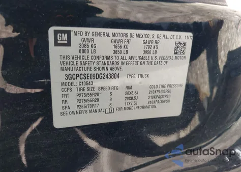 2013 Chevrolet Silverado 1500 Lt from USA, damaged, VIN 3GCPCSE09DG243804